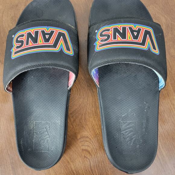 Vans Slides La Costa Sandals 11 Pride Black Logo Synthetic Nubuck Slip On - Picture 5 of 10